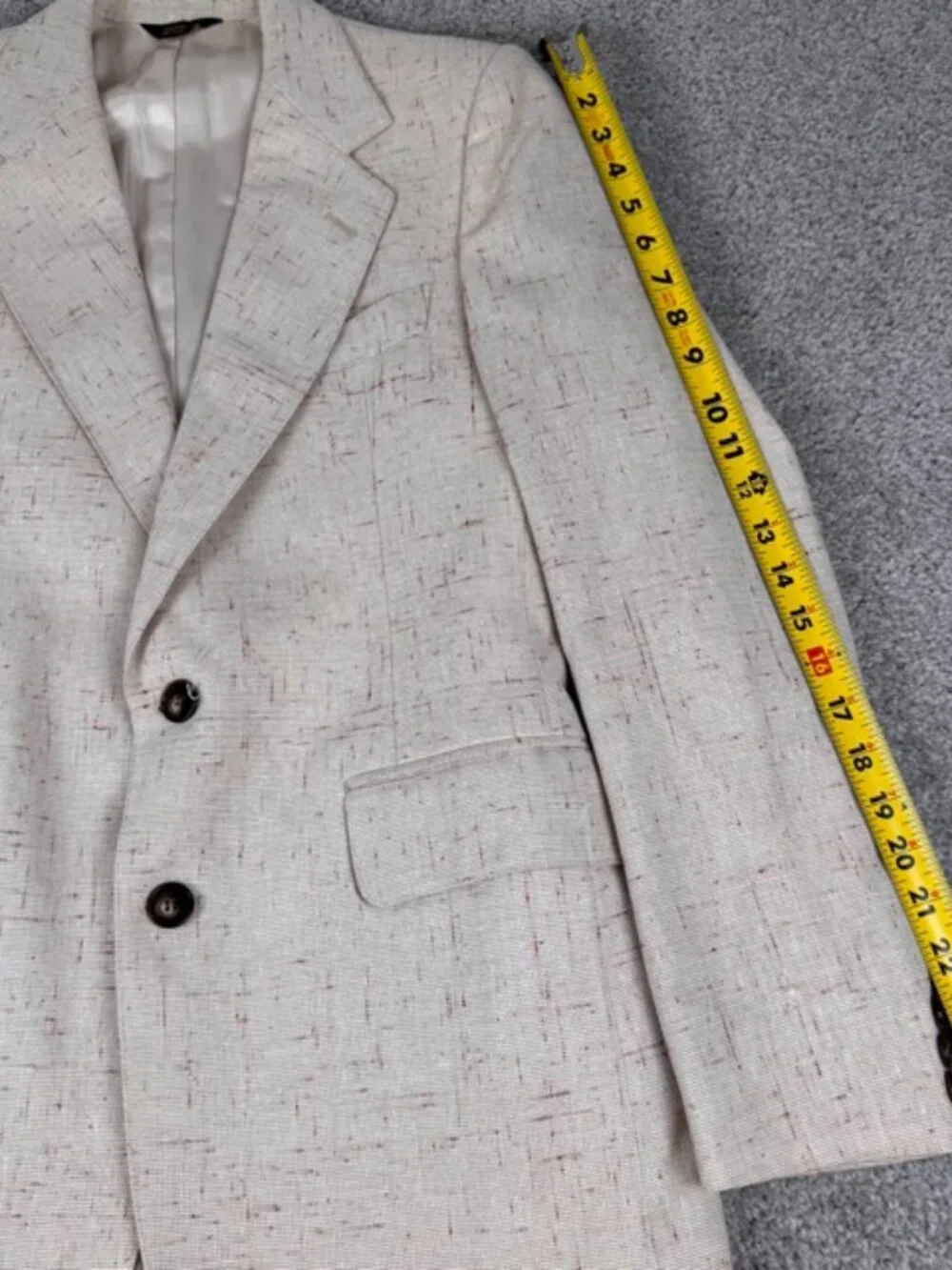 VTG 70’s Men’s Beige Speckled Flared 3pc Suit 36L 30x32 Union USA Made 10” Leg